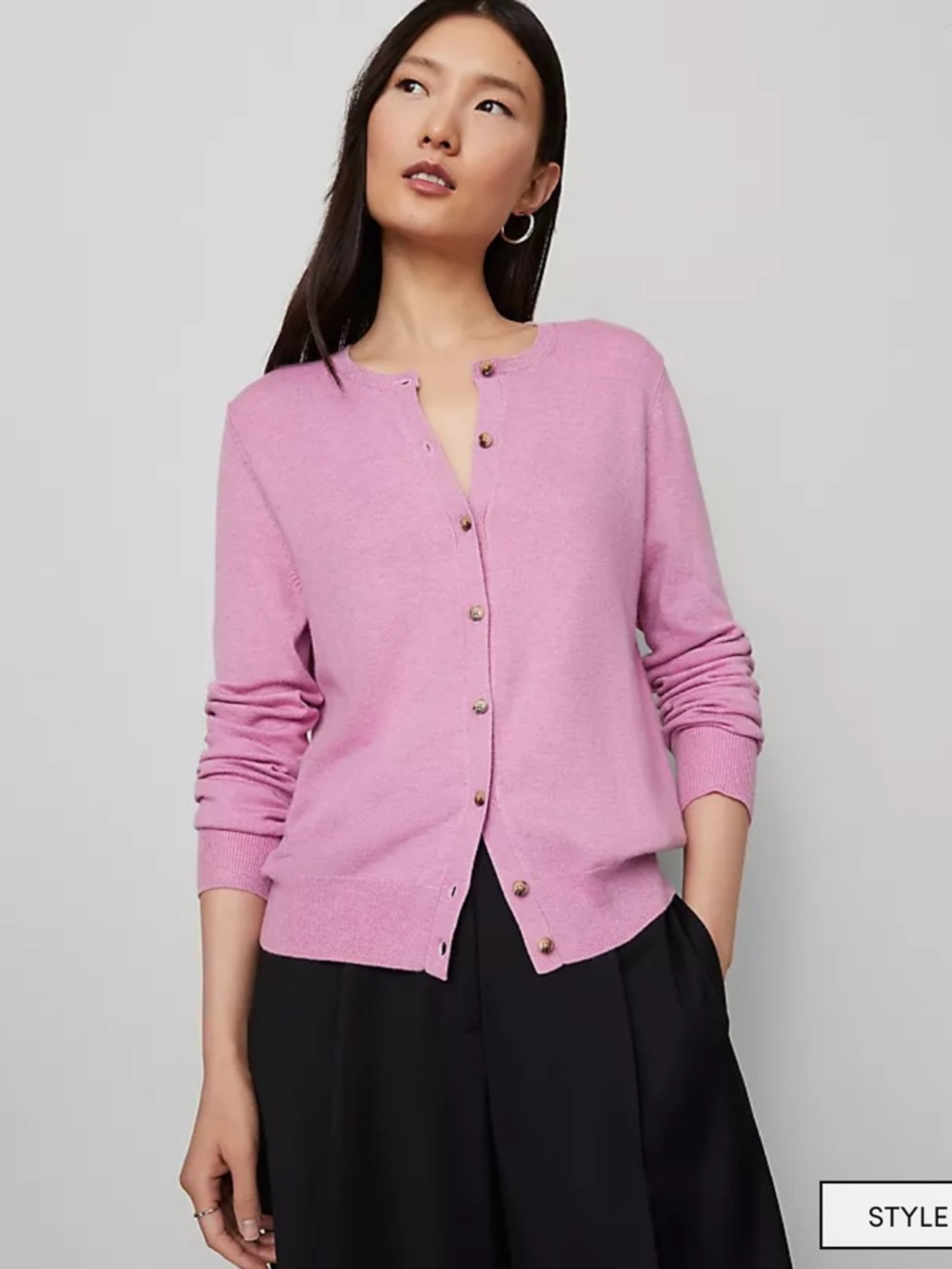 🌷👚🩷🎟️Women's Pink Button-Front Ribbed Cardigan Sweater